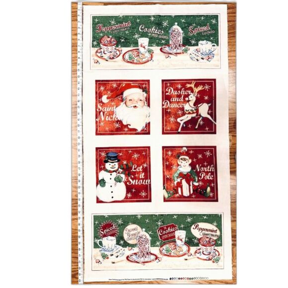 Xmas Quilt Panel Home for the Holidays Santa Elf Snowman Reindeer Sweet Treat - Picture 1 of 3